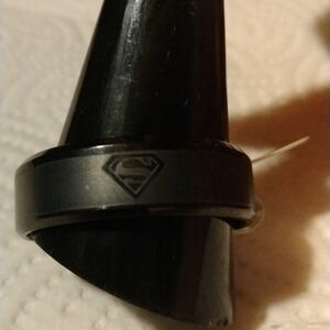 Superman steel black wedding band ring size 13 (sku 119)